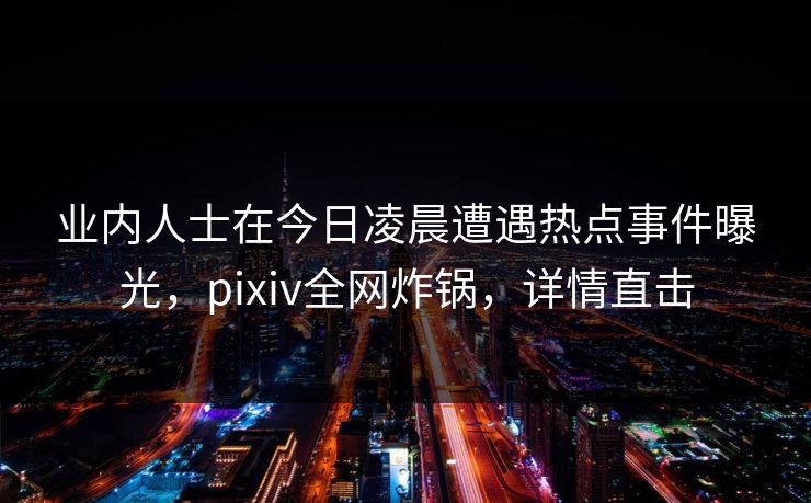 业内人士在今日凌晨遭遇热点事件曝光，pixiv全网炸锅，详情直击