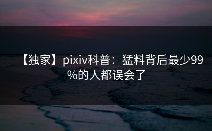 【独家】pixiv科普:猛料背后最少99%的人都误会了