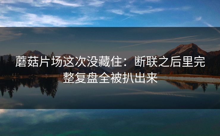 蘑菇片场这次没藏住：断联之后里完整复盘全被扒出来